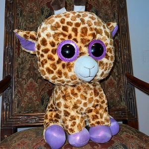 TY Giraffe Plush “Safari” Beanie Boos Purple Glittery Eyes Large 18” Collectible